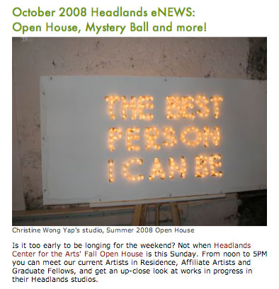 A relic in my studio from The Best Person I Can Be in the recent Headlands' eNews. Will you look at that!