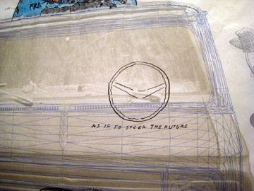 Detail from drawing/print on vellum by Ant Farm (Gallery Paule Anglim)