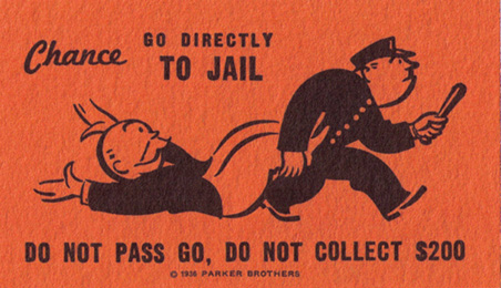 Chance; go directly to jail, do not pass go, do not collect $200