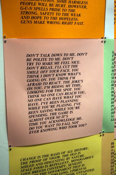 Jenny Holzer's tough-talking texts at the Printed Matter show at the Pacific Northwest College of Art's Feldman Gallery.