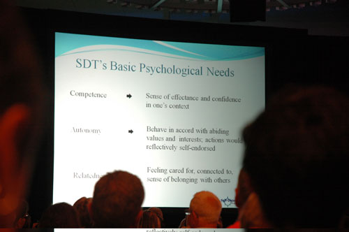 ippa03_deci_SDT Edward Deci's Self-Determination Theory describes three basic psychological needs. Competence is the sense of effectance and confidence in ones's context. Autonomy is to behave in accord with abiding vaules and interests, and engage actions that would be relatively self-endorsed. Relatedness is feeling cared for, connected to, and having a sense of belonging with others.