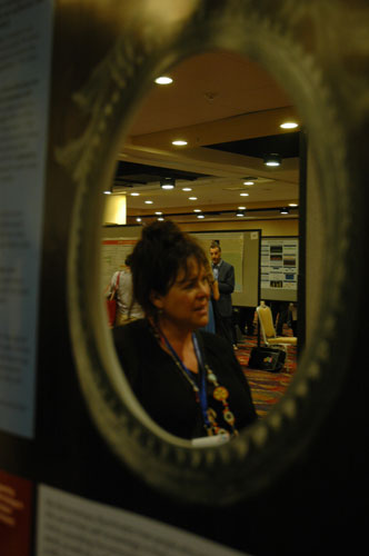 ippax_ginahaines Gina Haines' poster on positive psychology and phenomenology featured a foil mirror.