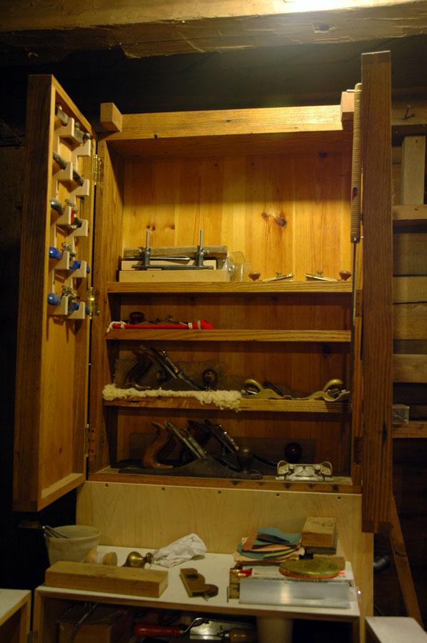 Our class project is to create another cabinet like this one, built by Paul Henderson. We did edge-joined some chestnut planks in the first class, and will work on doing the dovetail joints in the next class.