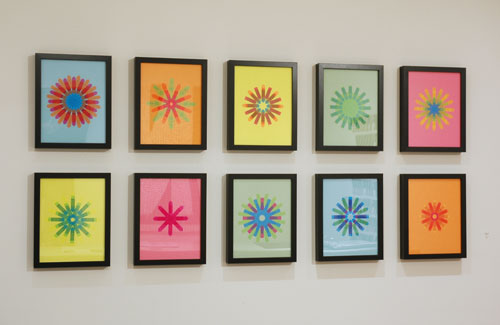Flag Snowflake series, 2010, stick-on flags on neon paper, 8.5 x 11 inches / 21.5 x 30 cm