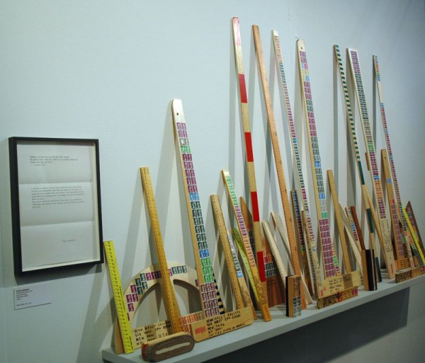 Another fair-specific project by Peter Liversidge: this year, it's mail art objects in the form of rulers and t-squares. Sean Kelly Gallery, New York.