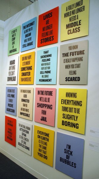 Douglass Coupland signs. Can't go wrong with text on a grid with different colors. Art Dealers Association of Canada, Toronto.