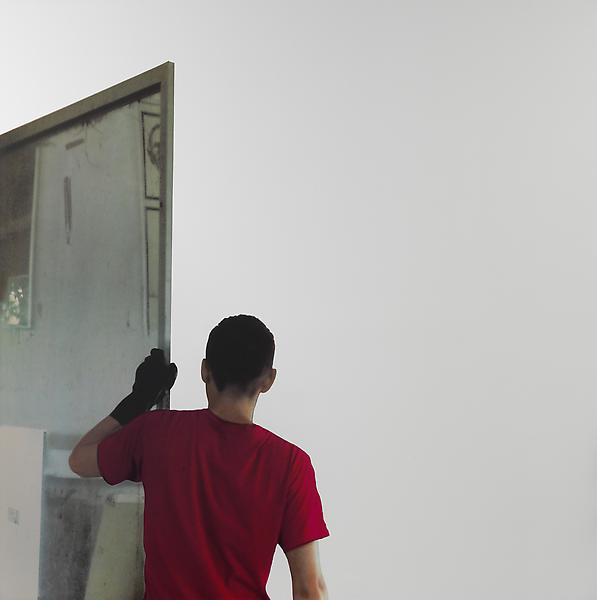 Michelangelo Pistoletto, Lavoro - Atelier, 2008-2011, Silkscreen on polished super mirror stainless steel 59 X 59 inches (150 X 150 cm). // Source: luhringaugustine.com
