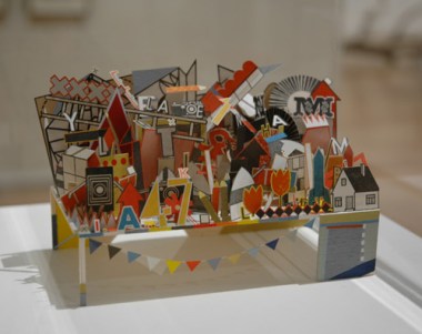 Sarah Bridgland, The Pier, 2012, paper, card, balsa wood, glue, thread, pencil, paint. On view in The First Cut, Manchester Art Gallery, Manchester, UK.