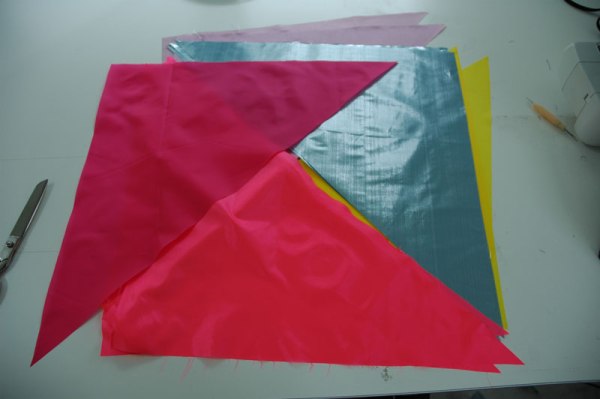 Parts of a flag-to-be; cut.