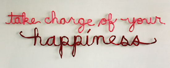 Christine Wong Yap, take charge of your happiness, 2011, ~83 × 24 × 1 in / 211 × 61 × 2.5 cm.