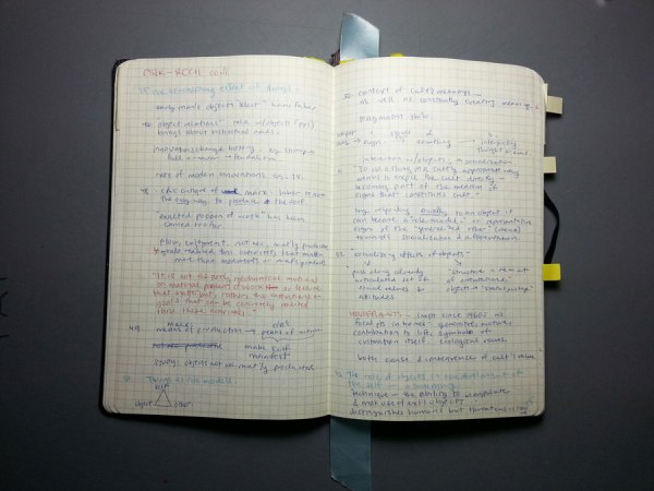 Sketchbook/notebook notes on a book by Csikszentmihalyi & Rochberg