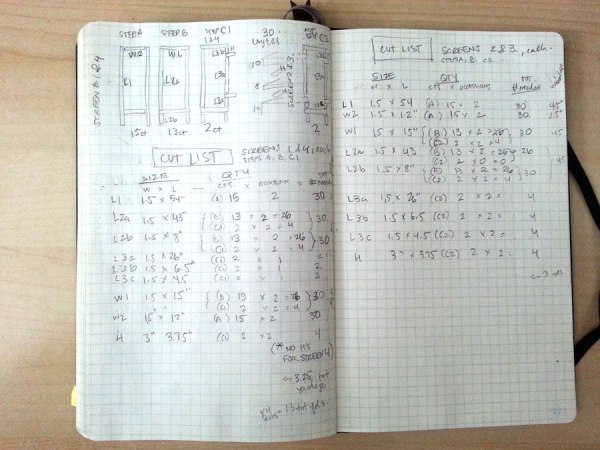 Cut list for a sculpture project. It won't be as heinous as it looks (I hope).