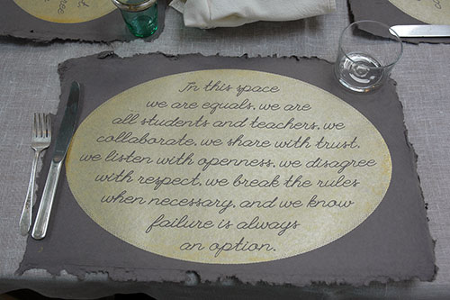 Placemat by Lexa Walsh, screen printed as an Artist in Residence at Kala Art Institute. Photo: Christine Wong Yap.