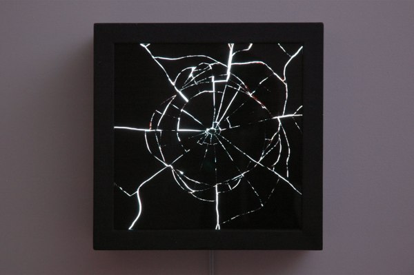 Christine Wong Yap, Mirror #1, 2014, wood, asphalt-based coating, light, acrylic, mirror, 13.625 x 13.625 x 5.5 inches