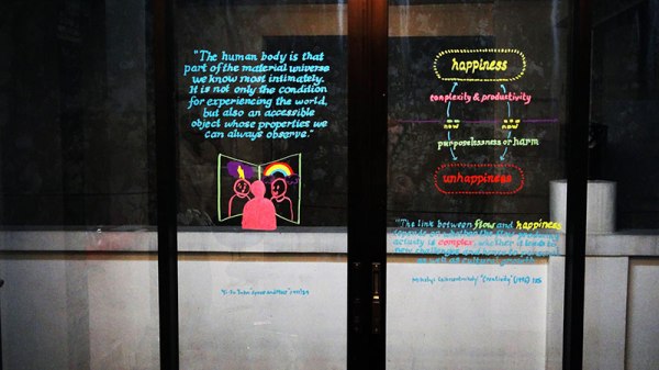 Positive Signs by Christine Wong Yap, locally re-drawn by Artery Art Space.  Installation view, Material Practices in the Everyday, May 2015, Artery Art Space, Quezon City, Philippines. 