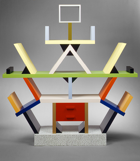 "Carlton" room divider, 1981 Ettore Sottsass (Italian, born Austria, 1917), Designer; Memphis s.r.l., Manufacturer Wood, plastic laminate; 76 3/4 x 74 3/4 x 15 3/4 in. (194.9 x 189.9 x 40 cm) // Source: metmuseum.org.