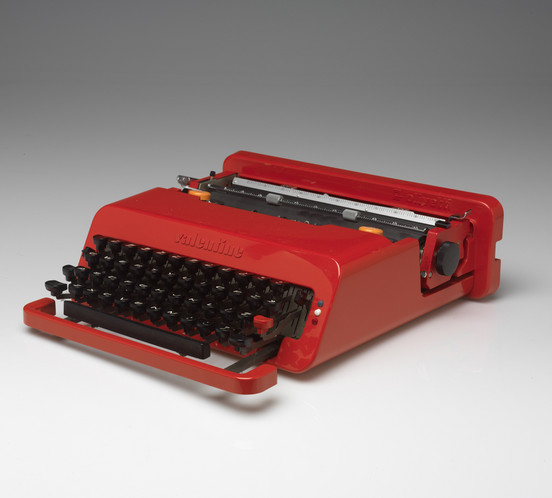 Ettore Sottsass, Jr., Perry A. King, Olivetti Manufacturing Company, manufacturer,  Valentine Portable Typewriter and Case, 1969, Plastic, rubber and metal, 4 x 12 7/8 x 12 7/8 inches // Source: risdmuseum.org