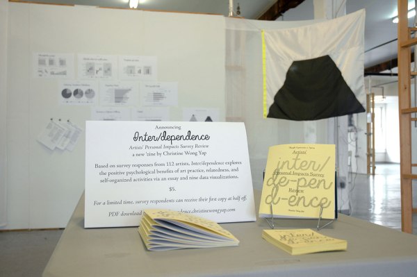 Inter/dependence zine launch, with flag and data visualizations.