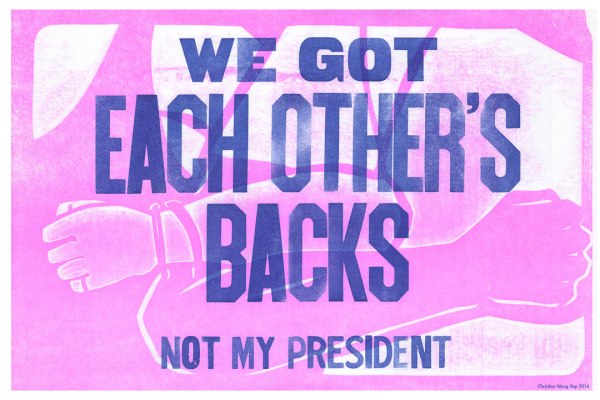 Christine Wong Yap, We Got Each Other's Backs, 2016, letterpress print, 12x18 inches.