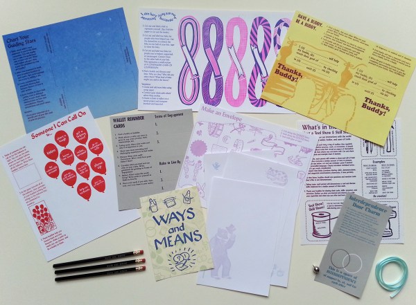 Ways and Means Activity Kit, 2016, letterpress prints with hot foil, pencils, crafting extras, dimensions variable.