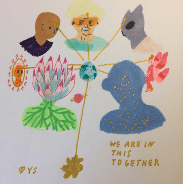 "Intersectional, intergenerational, intergalactic, international, interconnection. Even if it takes years, decades, centuries-- any unit of time beyond my lifetime and my theoretical grandchildren's lifetime-- I believe in action, I believe in compassion, I believe in a plane of existence where peace is the default and not the exception. Do what you can to show up. Every gesture matters." Source: Instagram: @YumiSakagawa.