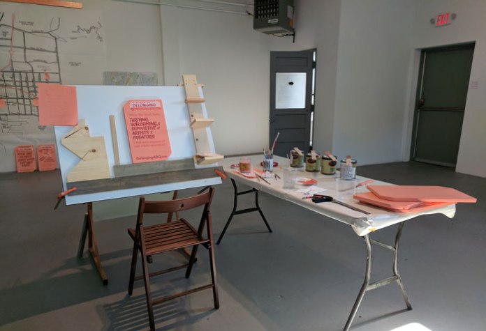 Studio on Residency Day 24: Hand-lettering signs.