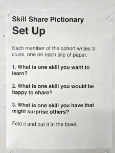 A computer printout pinned to a white wall. Text reads: 